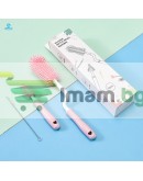К-т 2 броя силиконови четки за бебешки шишета и 1 брой метална